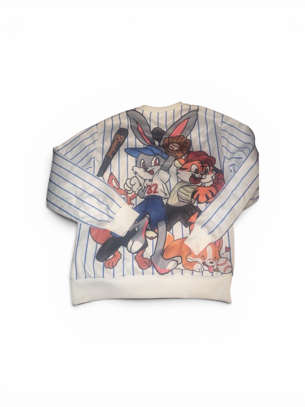 Cartoon Baseball Crewneck Sweatshirt - Blue Stripe